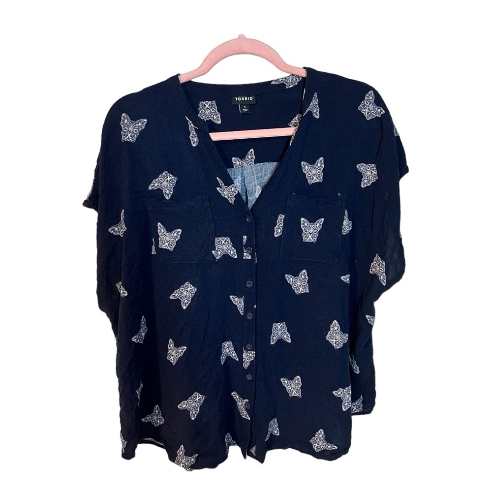 A cute Boston terrier blouse by Torrid in size 1X